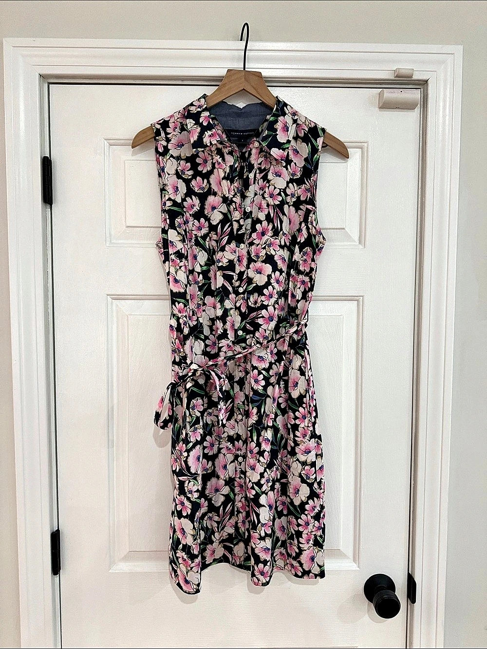 Tommy Hilfiger Floral Sleeveless Shirt Dress Black & Pink Size 8
